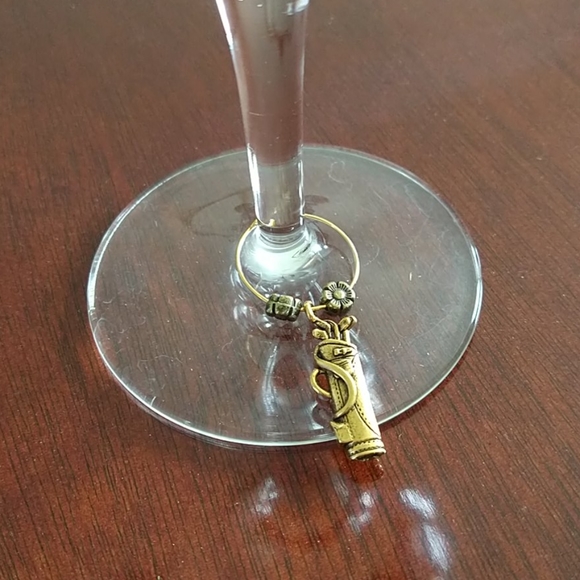 Golf🍷WINE Glass Charms ⛳ 6 gold & silver tone - Picture 2 of 8